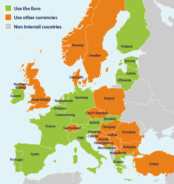 Interrail currency map